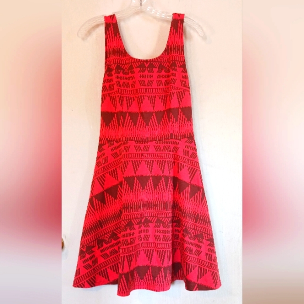 New York & Co. Sleeveless 100% Cotton Orange/Black Dress
